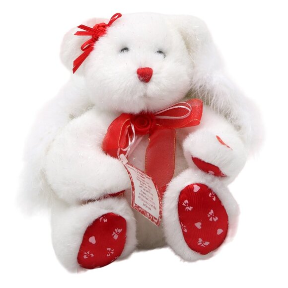 Vintage GANZ Loving Angel Bear Heart Valentines Animation Glitter Wings White - Picture 3 of 9